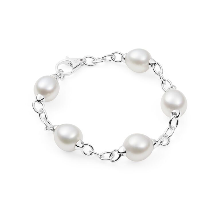 104422 Open Link Bracelet 5 pearl drop white gold