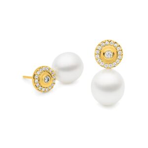 Kailis Lilypond Diamond Pearl Earrings, 18ct Yellow Gold