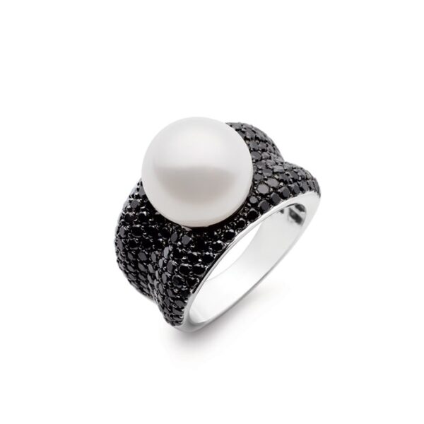 Kailis Adored Pearl Ring with Black Diamonds, White Gold