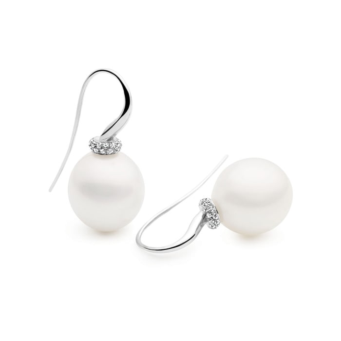 Kailis Tranquility Pearl French Hook Earrings, 18ct White Gold, Diamonds