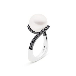 Kailis Angelic Pearl Ring Noir, Black Diamonds, 18ct White Gold