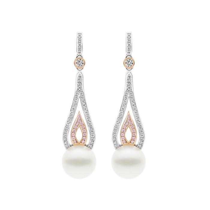 Kailis Flame Diamond Pearl Earrings Pink Diamonds