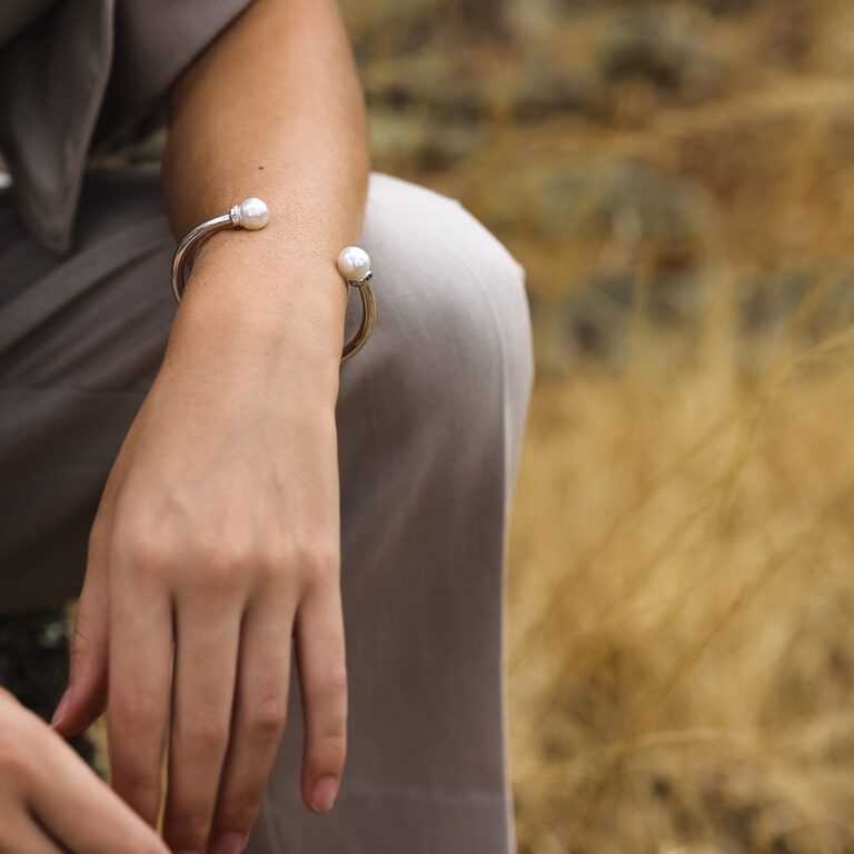 Twin Pearl Cuff, Sterling Silver