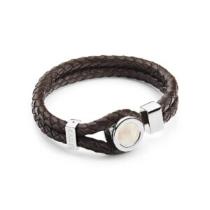 Mother of Pearl Bracelet, Brown Leather