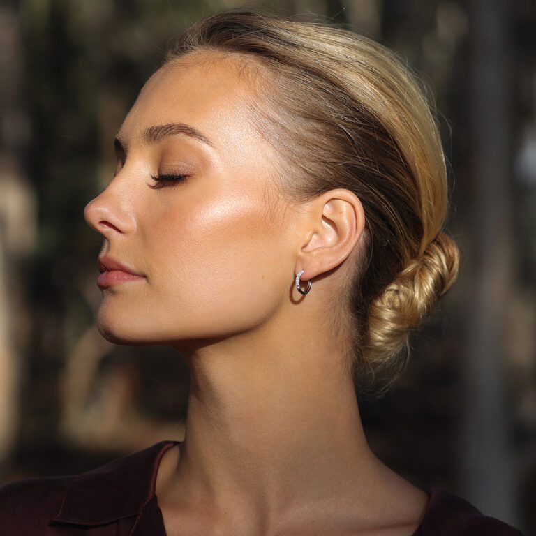 Classic Diamond Huggie Earrings, White Gold