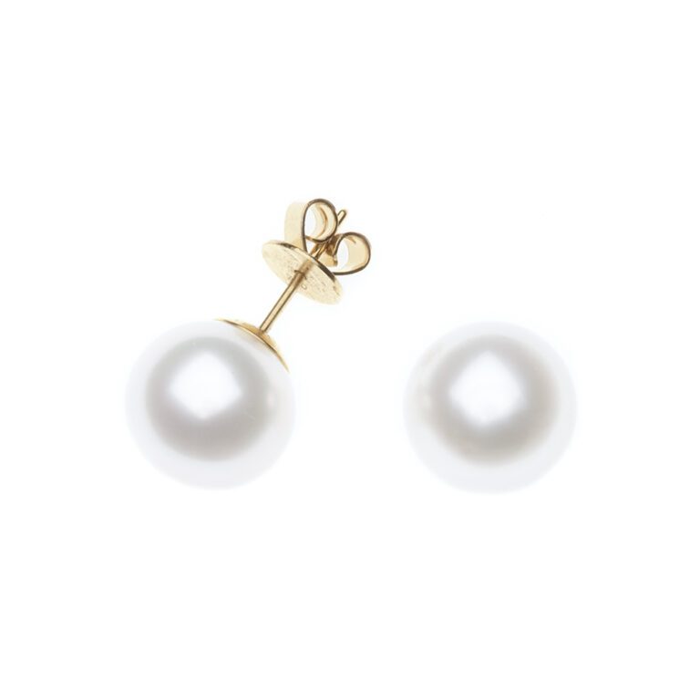 Round Pearl Stud Earrings, Yellow Gold, Medium