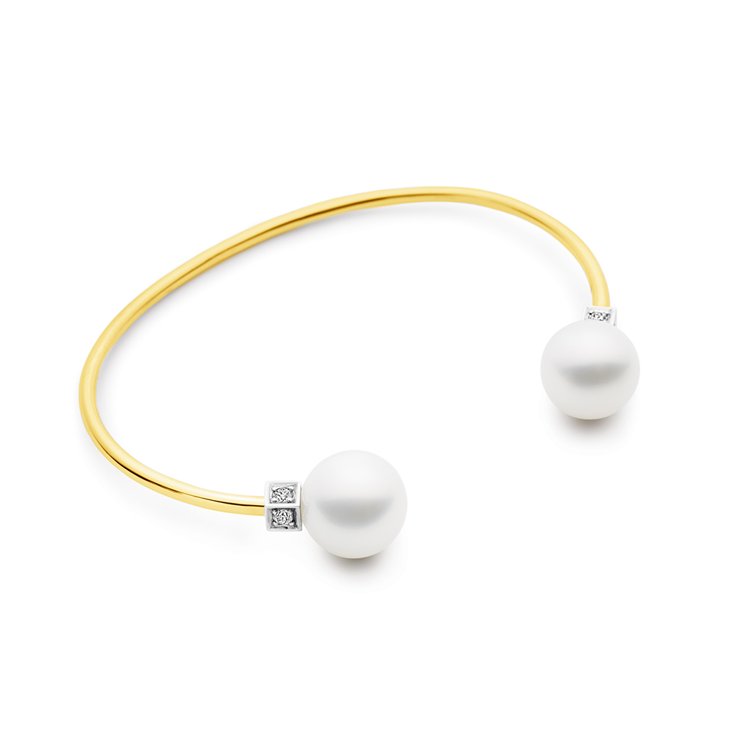 Luna Pearl and Diamond Cuff, Yellow Gold | Kailis Jewellery