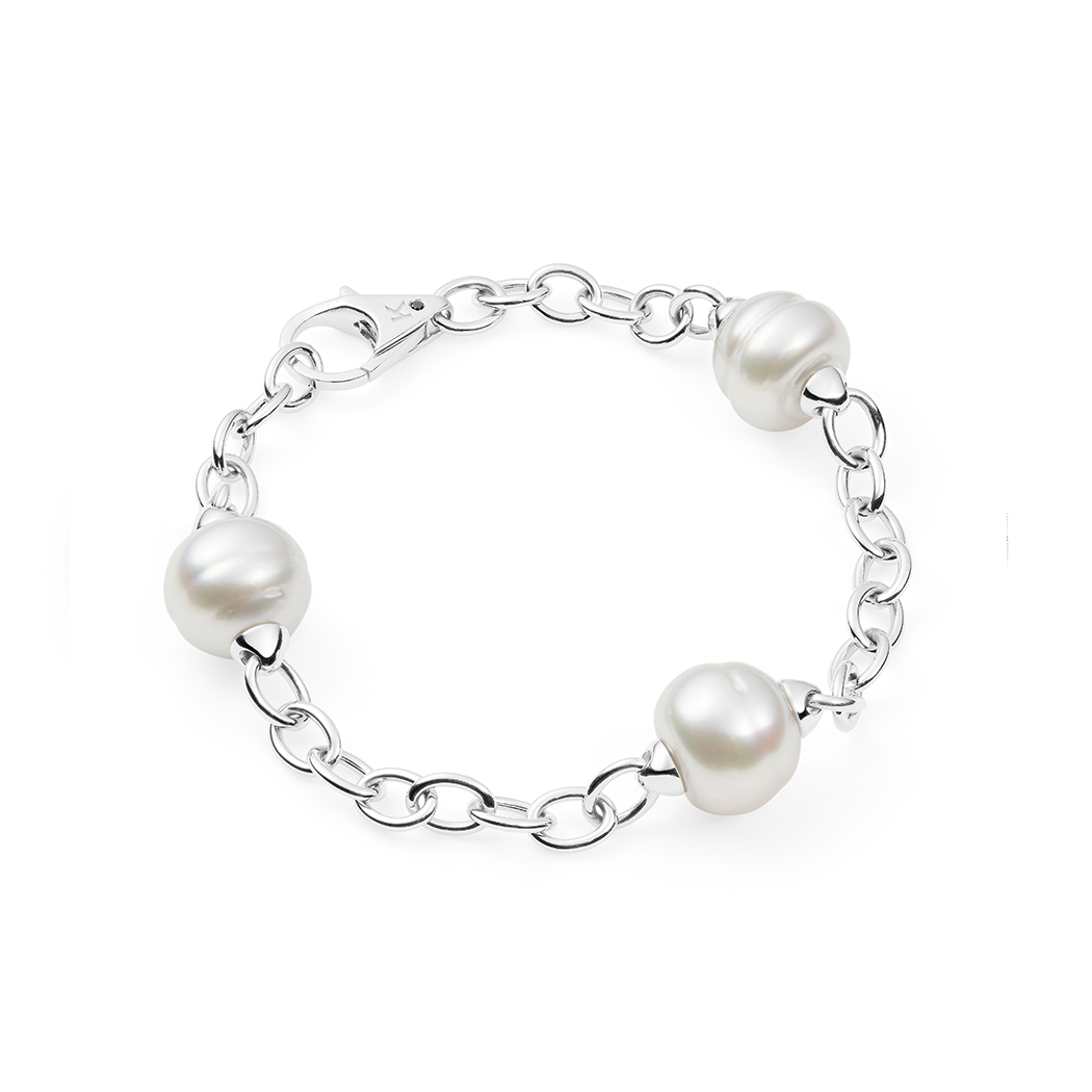 Open Link Bracelet, 3 Pearl, White Gold | Kailis Jewellery