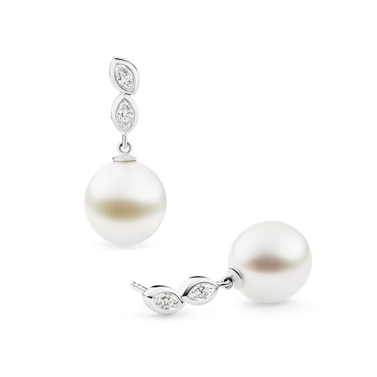 Fleur Pearl Earrings, White Gold