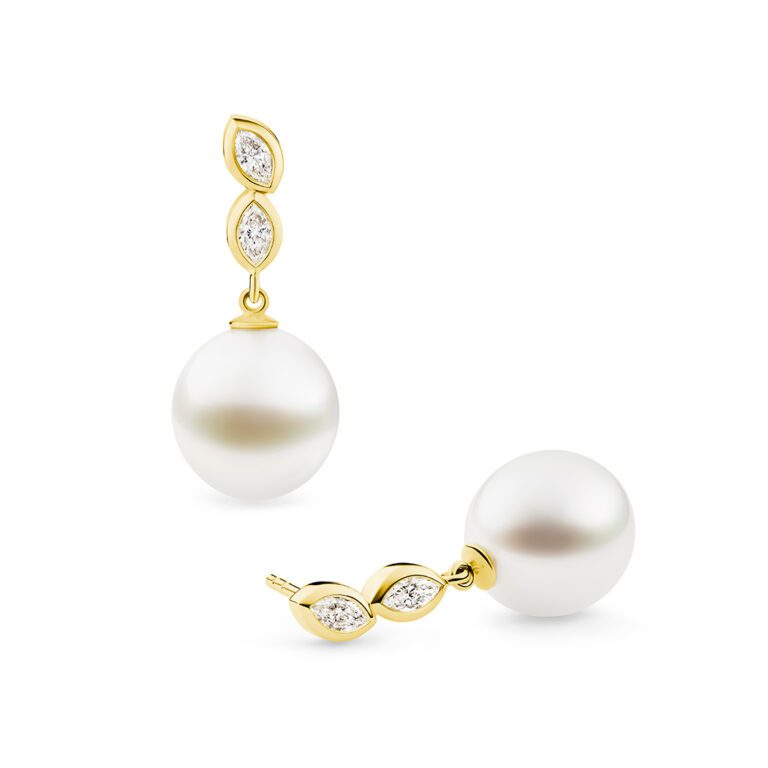 Fleur Pearl Earrings, Yellow Gold