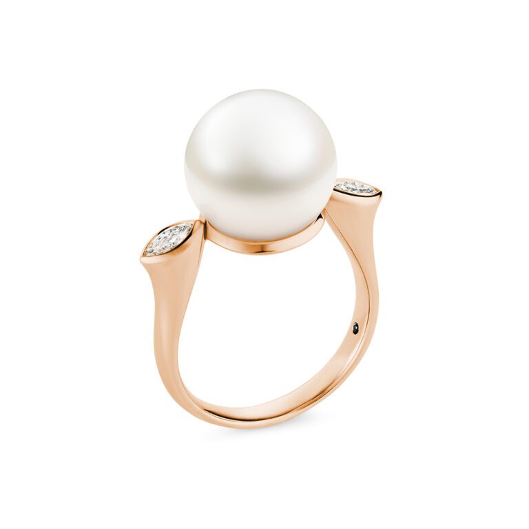 Fleur Pearl Ring, Rose Gold (side)