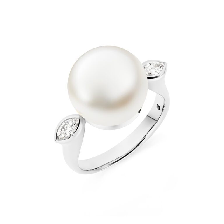 Fleur Pearl Ring, White Gold (top)