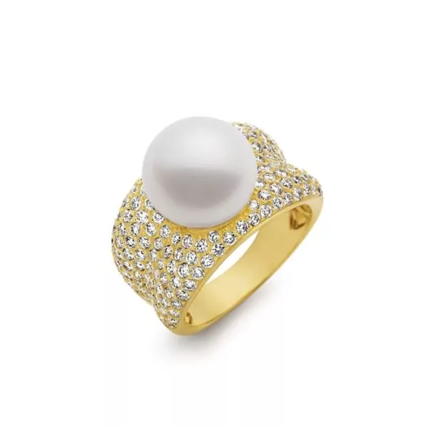Kailis Adored Pearl Ring with White Diamonds, Yellow Gold
