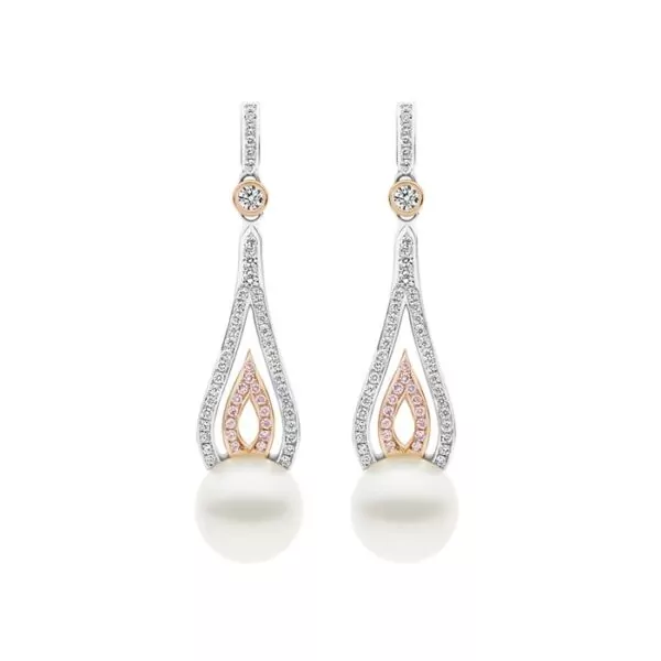 Kailis Flame Diamond Pearl Earrings Pink Diamonds