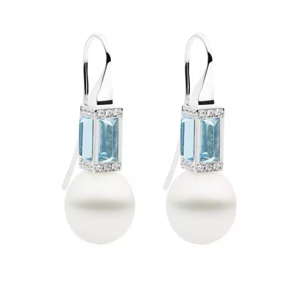 Sugarloaf French Hook Earrings, Blue Topaz, 18ct White Gold